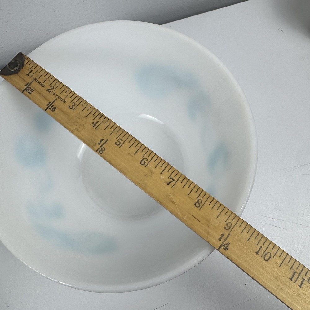 Vintage Federal Glass White Mixing Bowl Blue Fruit Nature Print Milk Glass USA - Picture 14 of 15